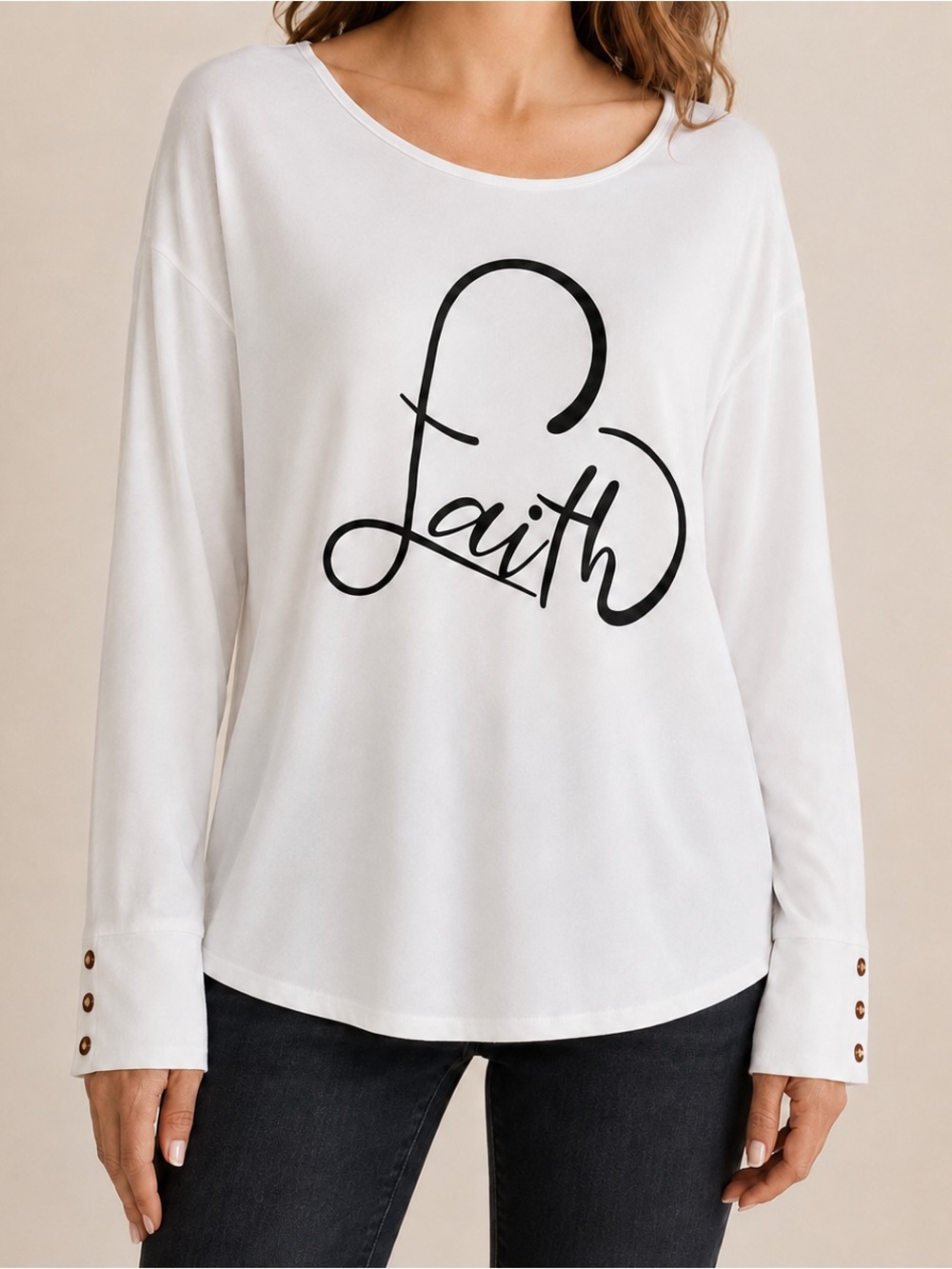 White Faith Graphic Long-Sleeve Tunic Top XL